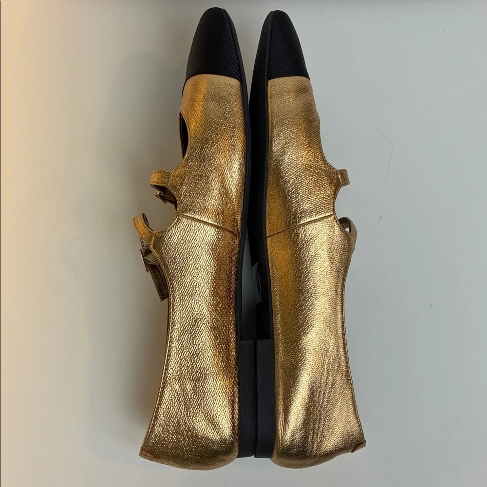 Jeffrey Campbell NEW Satine Double Strap Gold Metallic Mary Jane Flat Size 9.5
